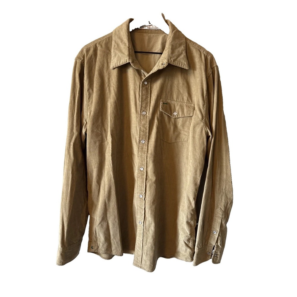 Criquet Beige Pearl Snap Long Sleeve Micro Corduroy Golf Shirt Mens XL
